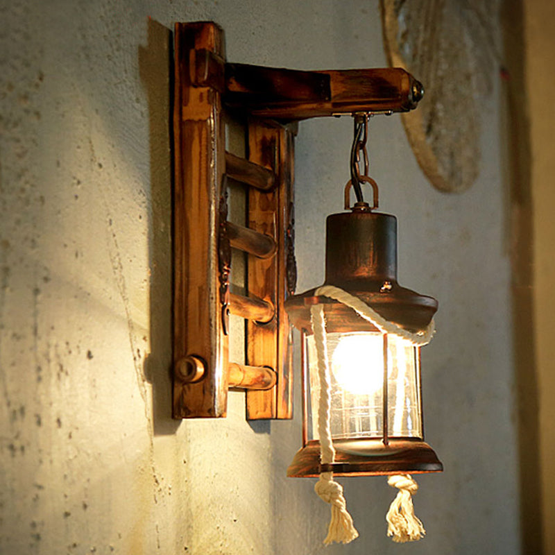 Iron Lantern Kerosene Light - Industrial Style Wall Fixture in Bronze