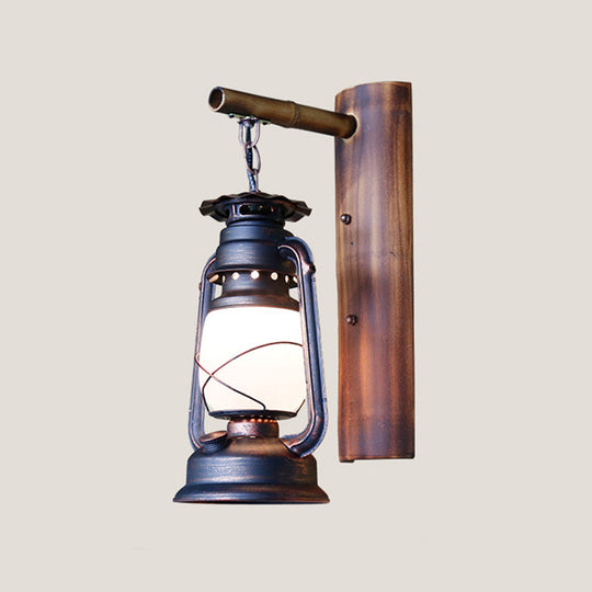 Iron Lantern Kerosene Light - Industrial Style Wall Fixture in Bronze