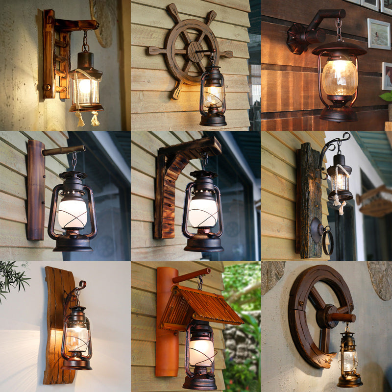 Iron Lantern Kerosene Light - Industrial Style Wall Fixture in Bronze