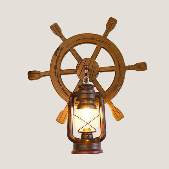 Iron Lantern Kerosene Light - Industrial Style Wall Fixture in Bronze