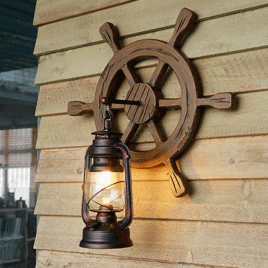 Iron Lantern Kerosene Light - Industrial Style Wall Fixture in Bronze