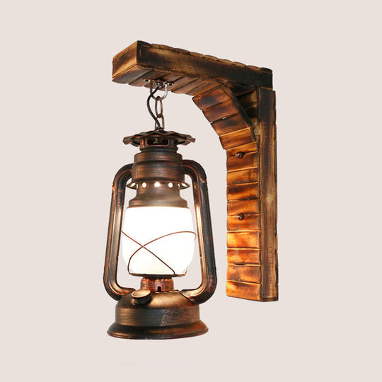 Iron Lantern Kerosene Light - Industrial Style Wall Fixture in Bronze