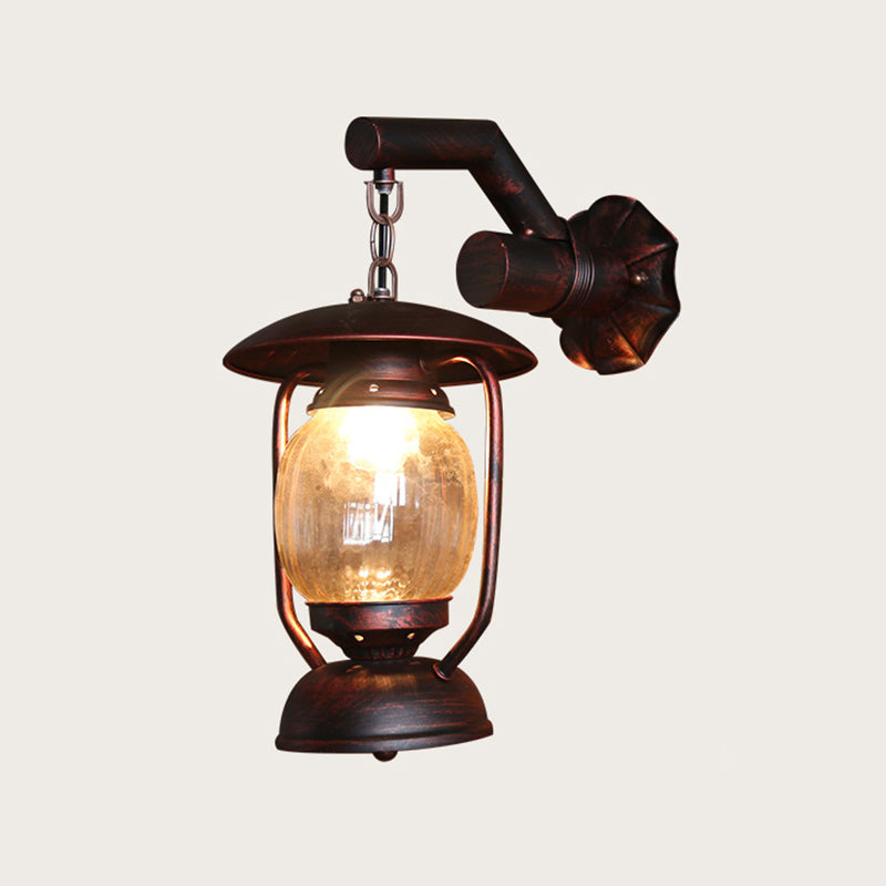 Iron Lantern Kerosene Light - Industrial Style Wall Fixture in Bronze