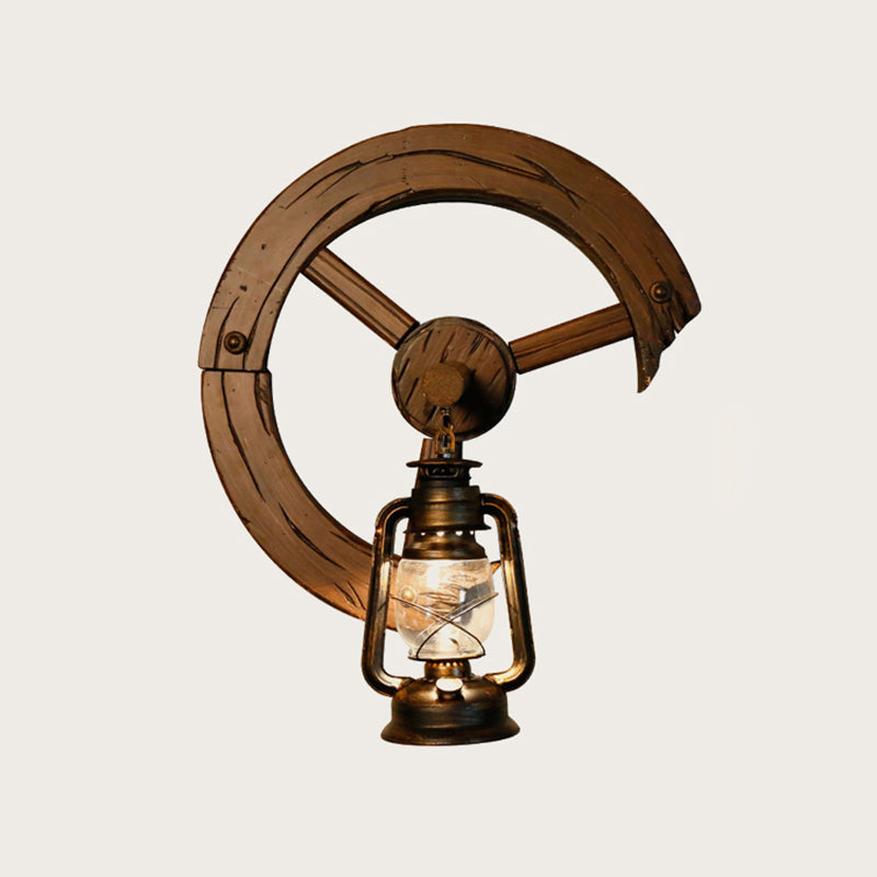 Iron Lantern Kerosene Light - Industrial Style Wall Fixture in Bronze