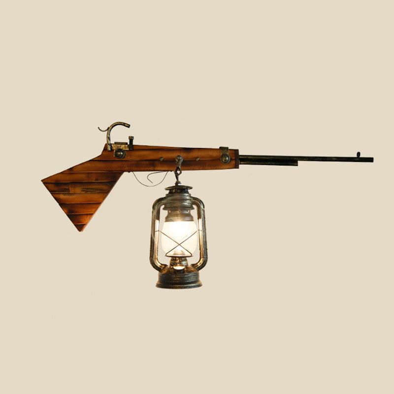 Iron Lantern Kerosene Light - Industrial Style Wall Fixture in Bronze