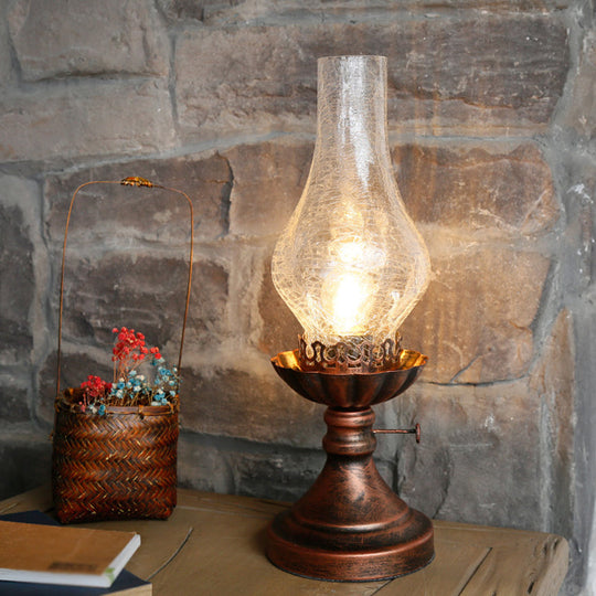 Bronze Crackle Glass Chimney Shade Kerosene Retro Bedside Table Light