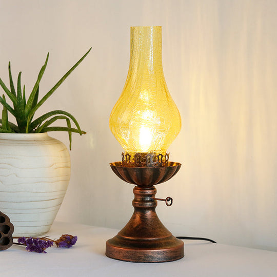 Bronze Crackle Glass Chimney Shade Kerosene Retro Bedside Table Light