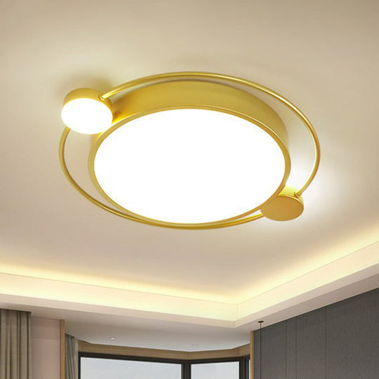 Gold LED Flush Mount Ceiling Light with Modern Round Shade