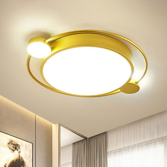Gold LED Flush Mount Ceiling Light with Modern Round Shade