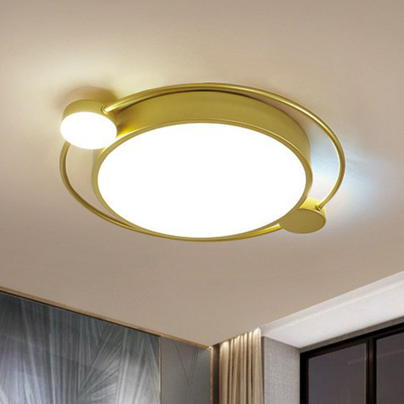 Gold LED Flush Mount Ceiling Light with Modern Round Shade