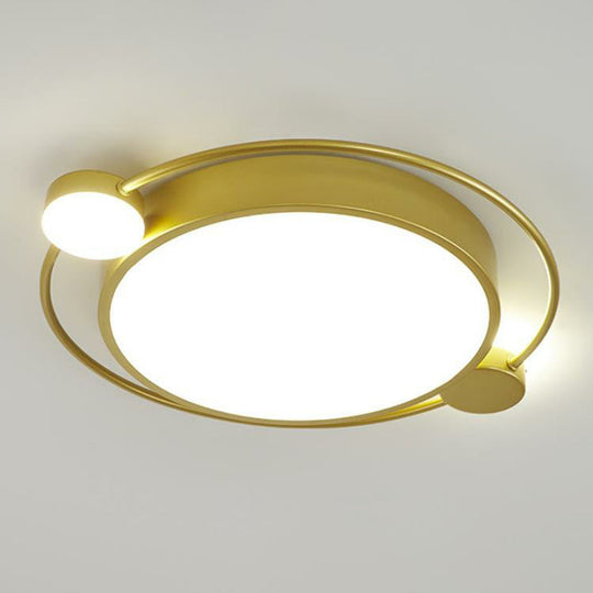 Gold LED Flush Mount Ceiling Light with Modern Round Shade