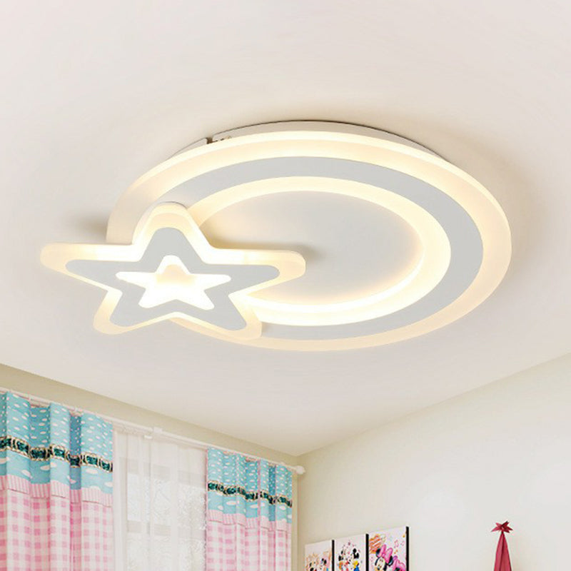 Kids' Acrylic Shaded Flush Mount Lighting: White LED Fixture for Bedroom