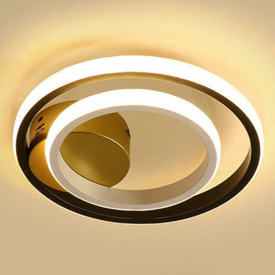 Modern Geometric LED Flush Ceiling Light in Black and White - Aluminum Finish