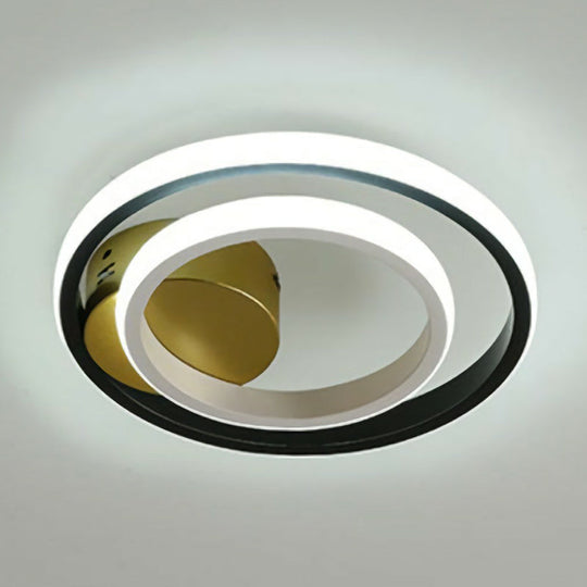 Modern Geometric LED Flush Ceiling Light in Black and White - Aluminum Finish