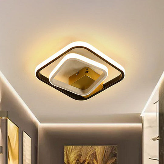 Modern Geometric LED Flush Ceiling Light in Black and White - Aluminum Finish