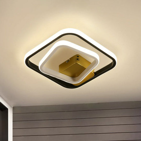 Modern Geometric LED Flush Ceiling Light in Black and White - Aluminum Finish