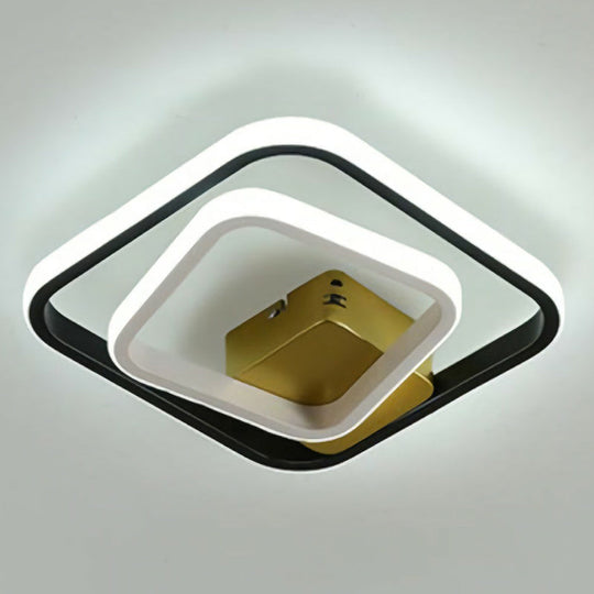 Modern Geometric LED Flush Ceiling Light in Black and White - Aluminum Finish