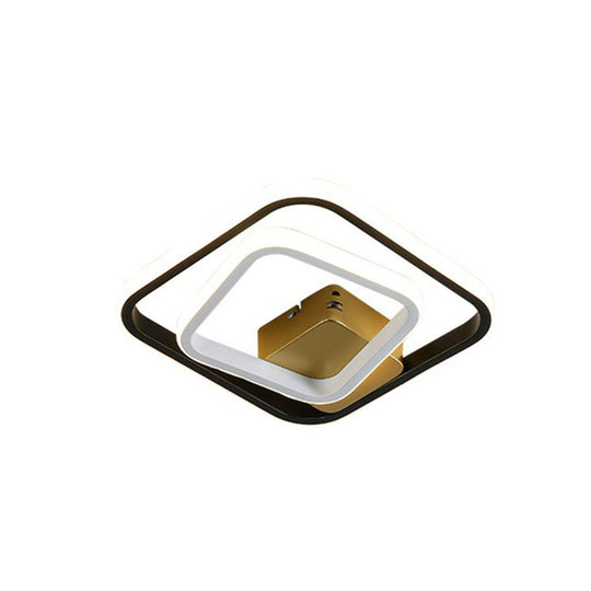 Modern Geometric LED Flush Ceiling Light in Black and White - Aluminum Finish