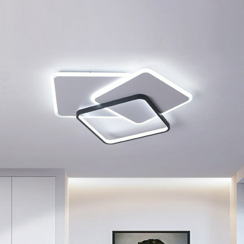 Modern Square LED Flush Mount Ceiling Light in Black for Living Room