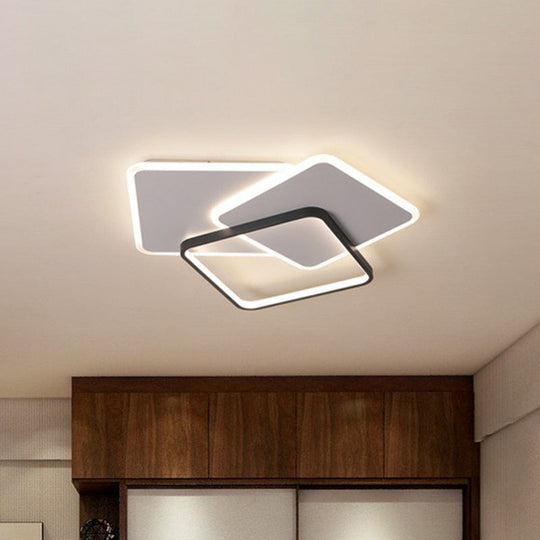 Modern Square LED Flush Mount Ceiling Light in Black for Living Room
