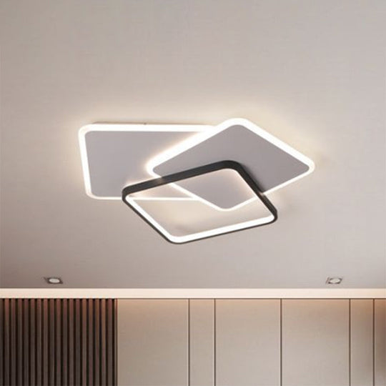 Modern Square LED Flush Mount Ceiling Light in Black for Living Room