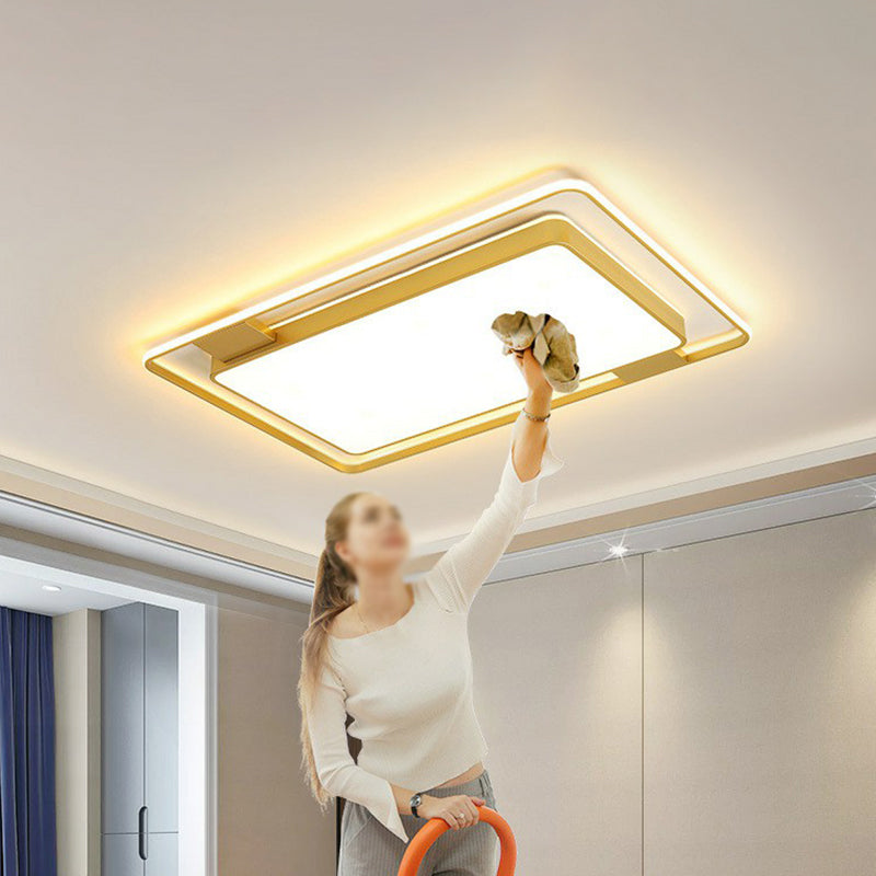 Modern Gold Flush Ceiling Light with LED and Geometric Design for Bedroom