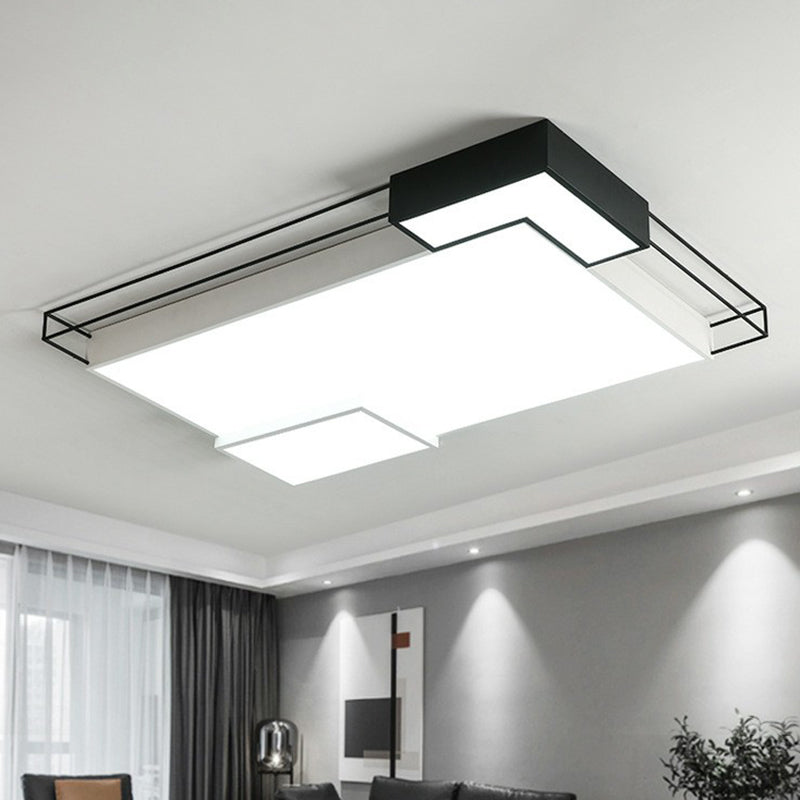 Modern LED Flush Mount Ceiling Light Fixture - Extra-Thin Acrylic Design in Black and White