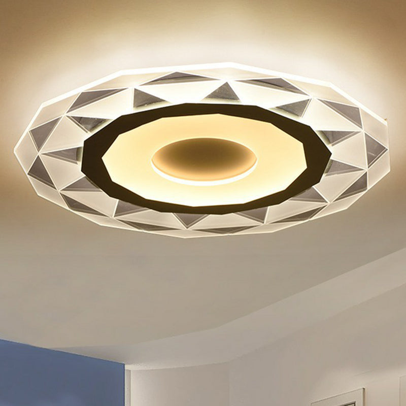 Modern Metallic LED Flush Ceiling Light - Circular Living Room Fixture in Clear