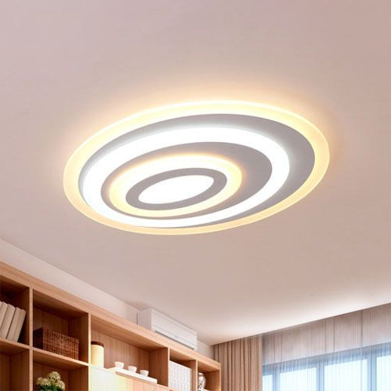 Modern Oval LED Flush Mount Ceiling Light in White Acrylic for Bedrooms