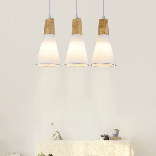 Simplicity Fabric 1-Light Dining Room Pendant Light Fixture - Tapered Suspension with Wooden Top (White)