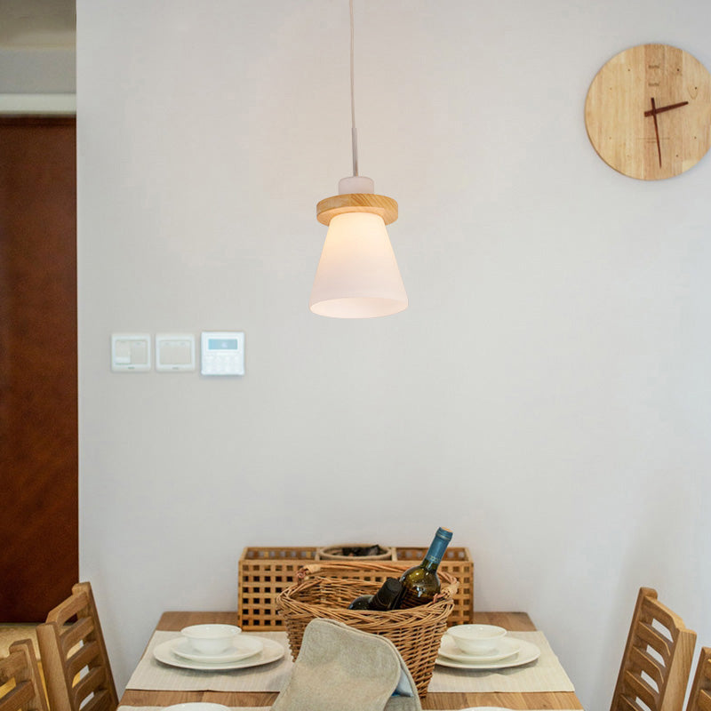 Japanese Style White Glass Conical Pendant Ceiling Light for Dining Room