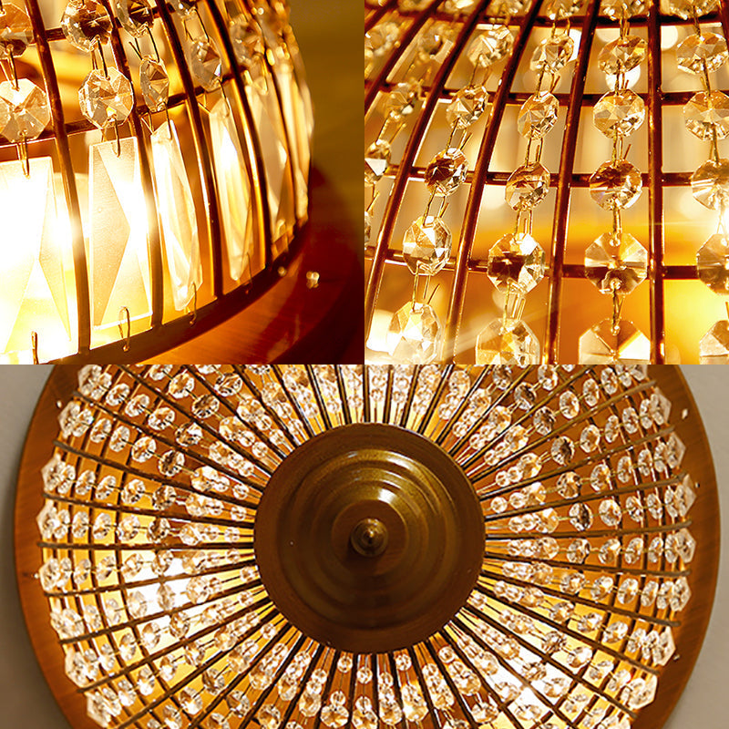 Modern Brass Flush Mount with Crystal Dome Shade - 3 Light Hallway Ceiling Fixture - 14"/18" Wide