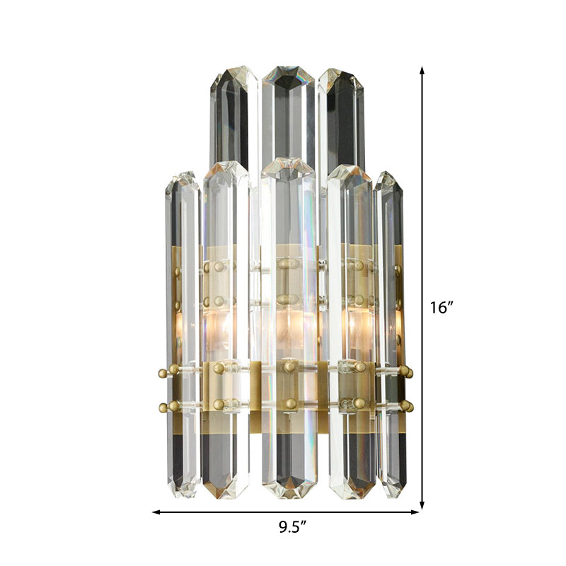 Contemporary Chrome/Gold Wall Sconce with Clear Crystal Prism - Elegant Bedside Wall Mounted Lamp