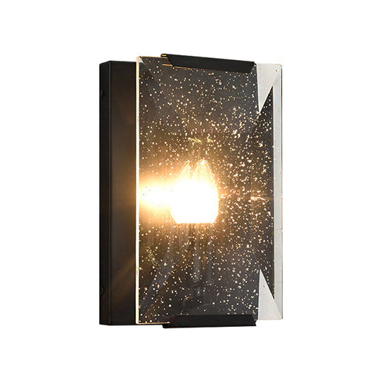 Modern Black/Brass Rectangular Sconce Light with Clear Faceted Crystal and 1 Bulb