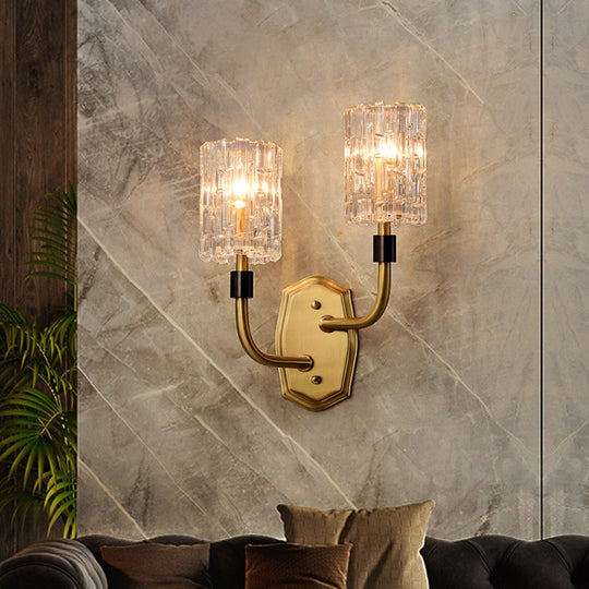 Modern Brass Sconce Light with Clear Glass Shade - Wall Mounted 1/2-Light for Living Room