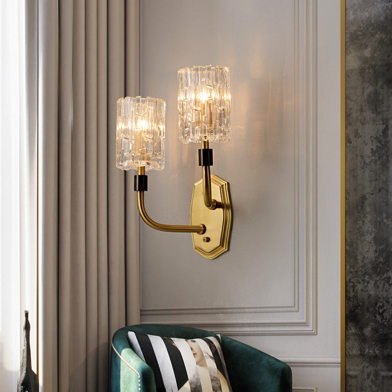 Modern Brass Sconce Light with Clear Glass Shade - Wall Mounted 1/2-Light for Living Room