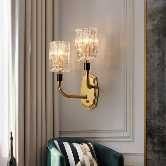 Modern Brass Sconce Light with Clear Glass Shade - Wall Mounted 1/2-Light for Living Room