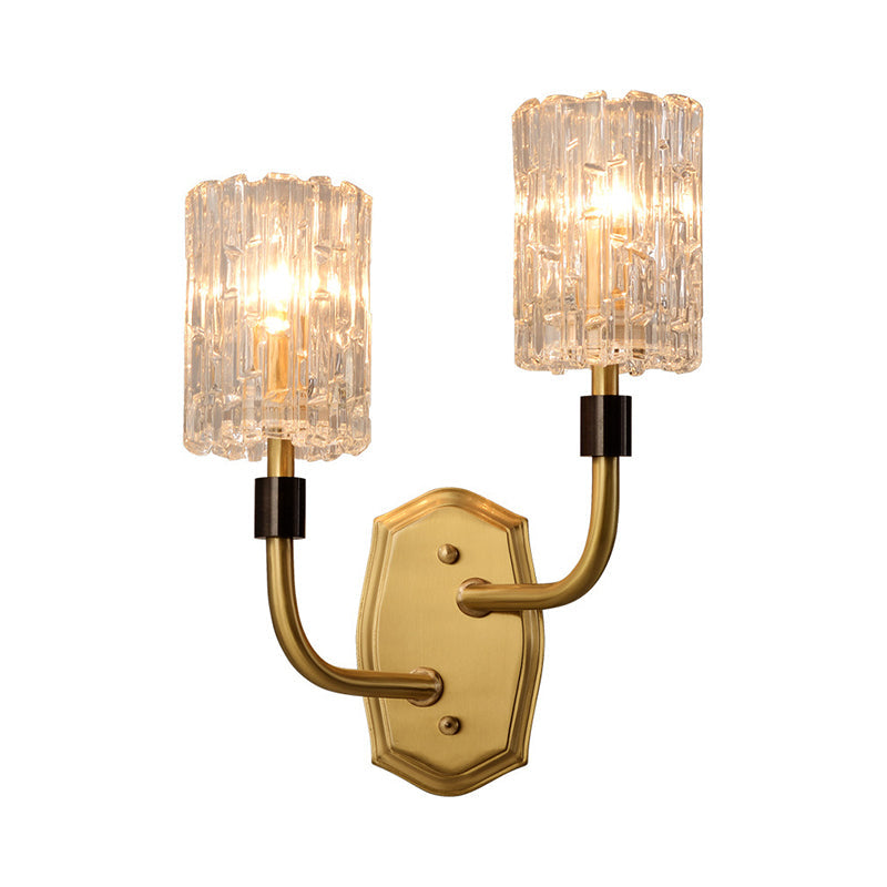 Modern Brass Sconce Light with Clear Glass Shade - Wall Mounted 1/2-Light for Living Room