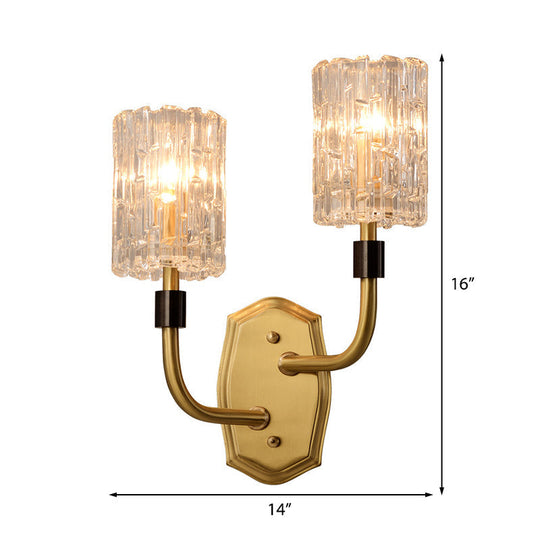 Modern Brass Sconce Light with Clear Glass Shade - Wall Mounted 1/2-Light for Living Room