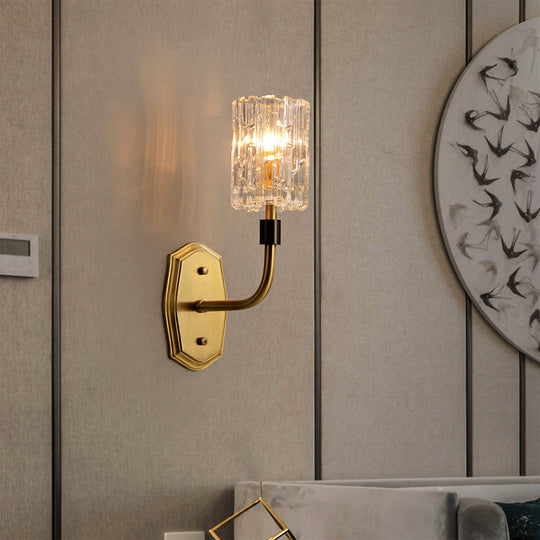 Modern Brass Sconce Light with Clear Glass Shade - Wall Mounted 1/2-Light for Living Room