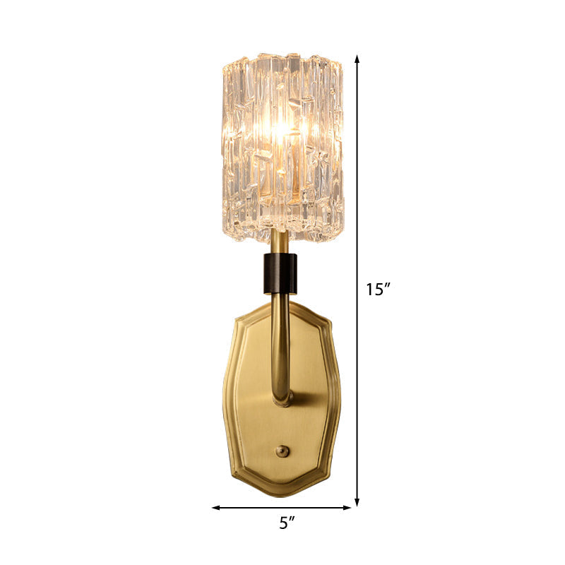 Modern Brass Sconce Light with Clear Glass Shade - Wall Mounted 1/2-Light for Living Room