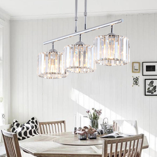 Contemporary Crystal Chrome Drum Chandelier Light with 3/4 Pendant Bulbs - Perfect for Bedroom