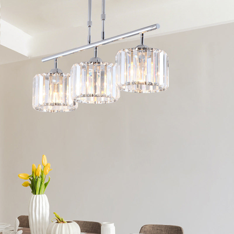Contemporary Crystal Chrome Drum Chandelier Light with 3/4 Pendant Bulbs - Perfect for Bedroom