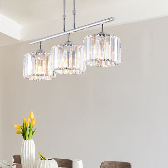 Contemporary Crystal Chrome Drum Chandelier Light with 3/4 Pendant Bulbs - Perfect for Bedroom