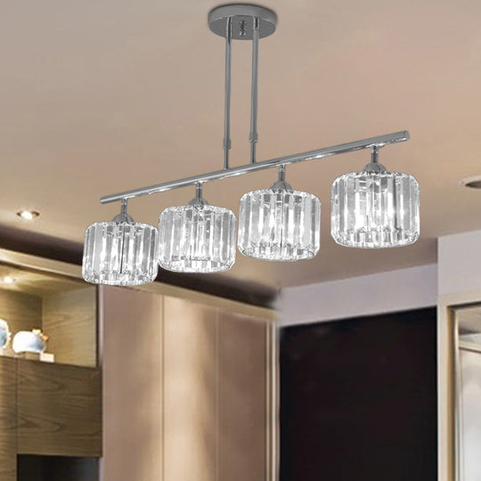 Contemporary Crystal Chrome Drum Chandelier Light with 3/4 Pendant Bulbs - Perfect for Bedroom