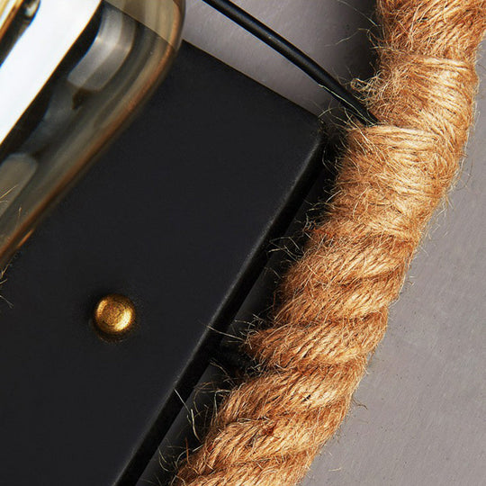 Industrial Black Open Bulb Wall Lamp - Single-Bulb Iron Light with Hemp Rope - Corridor Wall Mounted