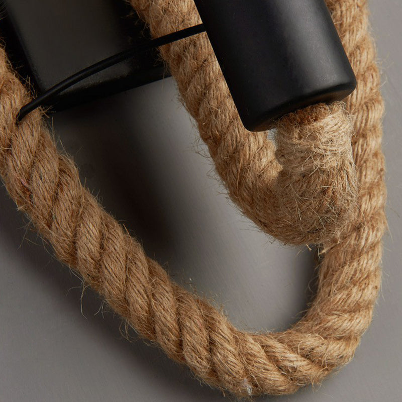 Industrial Black Open Bulb Wall Lamp - Single-Bulb Iron Light with Hemp Rope - Corridor Wall Mounted