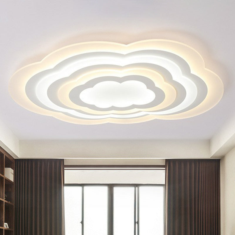 Cloud Kids Bedroom LED Flush Mount Ceiling Light - Acrylic Contemporary Lighting Fixture (White)