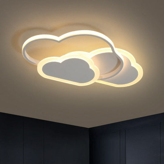 Minimalist White LED Flush Mount Fixture for Kids Bedroom - Metallic Cloud Design