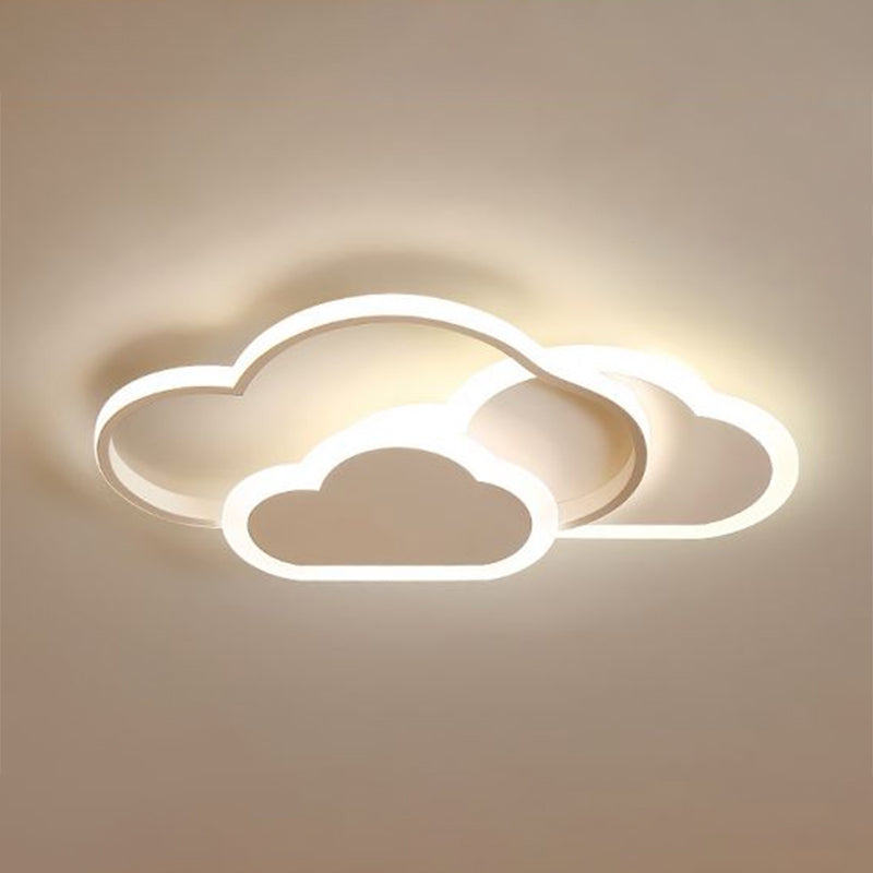 Minimalist White LED Flush Mount Fixture for Kids Bedroom - Metallic Cloud Design